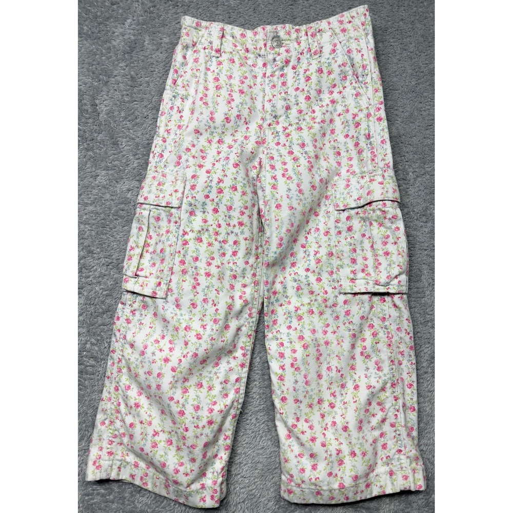 Polo Ralph Lauren Cargo Pants Big Girls 7 White Pink Floral Wide Leg Cotton